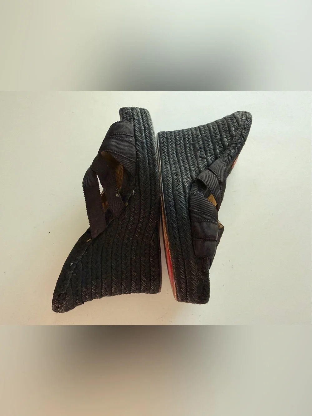 Christian Louboutin Black Woven Espadrille Wedge Sandals Fair condition